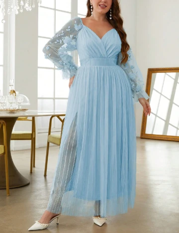 Rochie lunga Simplee Plus Size, bleu Albastru