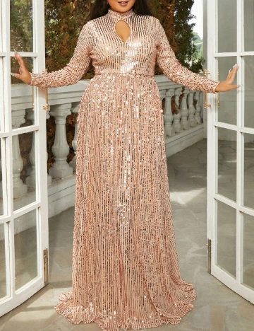 Rochie lunga Miss Ord Plus Size, roz/crem Roz