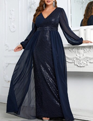 
						Rochie lunga Giffniseti Plus Size, bleumarin inchis