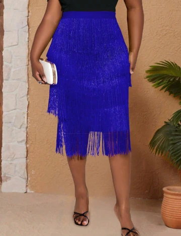 Fusta Aomei Plus Size, albastru Albastru