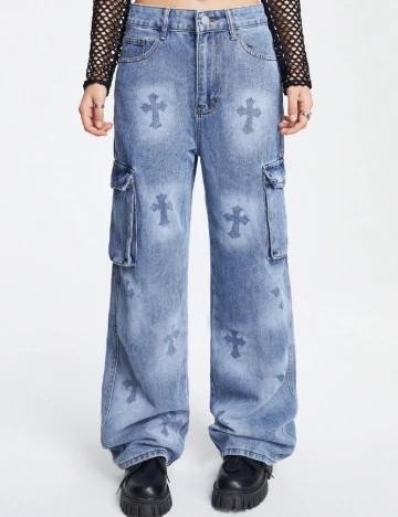 Blugi Romwe, albastru Albastru