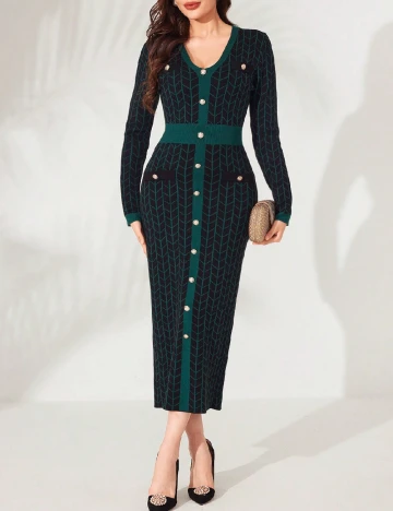 Rochie lunga SHEIN, negru/verde Negru