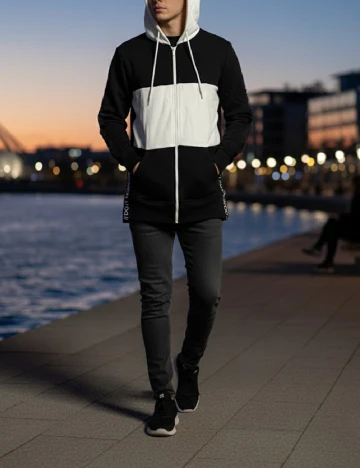 Hanorac Bershka, negru/alb Negru