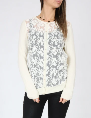 Cardigan Zara, ecru Alb