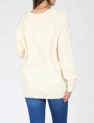 Pulover Oversize Bershka, ecru Alb