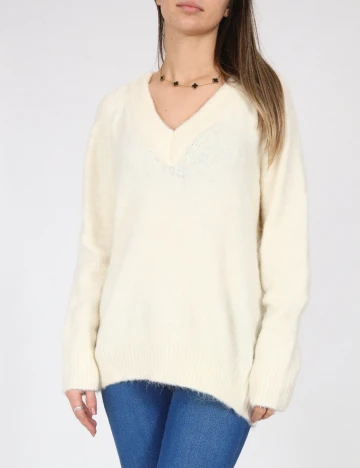 Pulover Oversize Bershka, ecru Alb