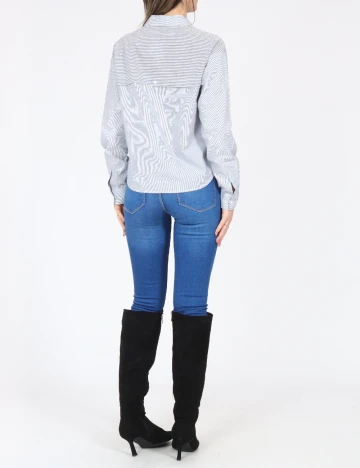 Camasa Bershka, alb/albastru Albastru