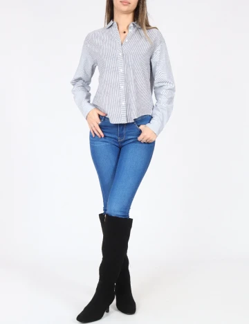 Camasa Bershka, alb/albastru Albastru