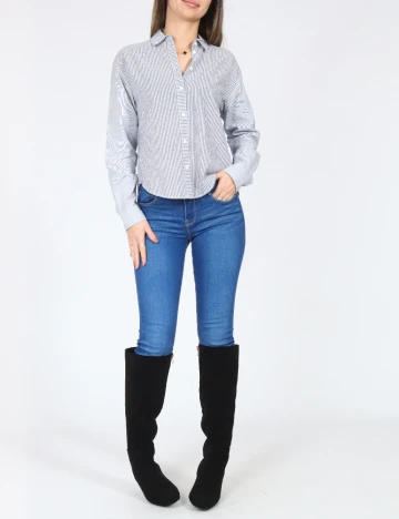 Camasa Bershka, alb/albastru Albastru