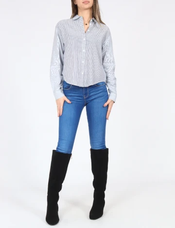 Camasa Bershka, alb/albastru Albastru