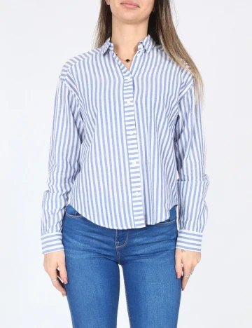 Camasa Bershka, albastru/alb Albastru