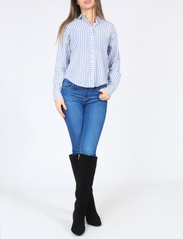 Camasa Bershka, albastru/alb