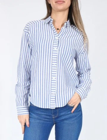 Camasa Bershka, albastru/alb Albastru