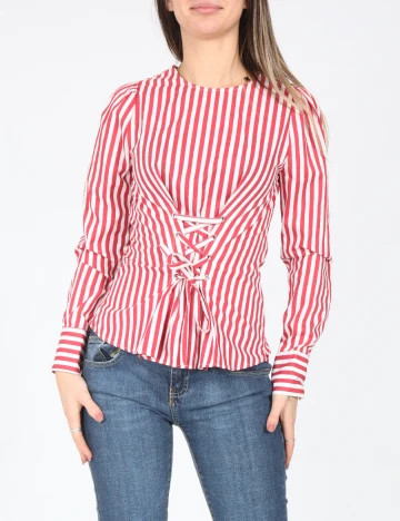 Bluza Bershka, rosu/alb Rosu