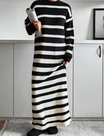 Rochie lunga SHEIN, ecru/negru Negru