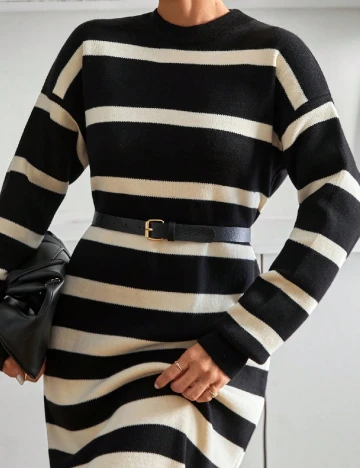 Rochie lunga SHEIN, ecru/negru Negru