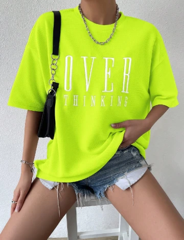 Tricou Oversize SHEIN, verde neon Verde
