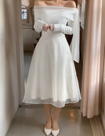 Rochie medie Dazy, alb Alb