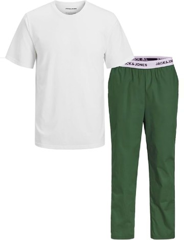 Pijama Jack&Jones, alb/verde
