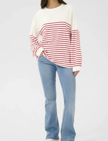 Bluza Oversize Cream, alb/rosu Alb