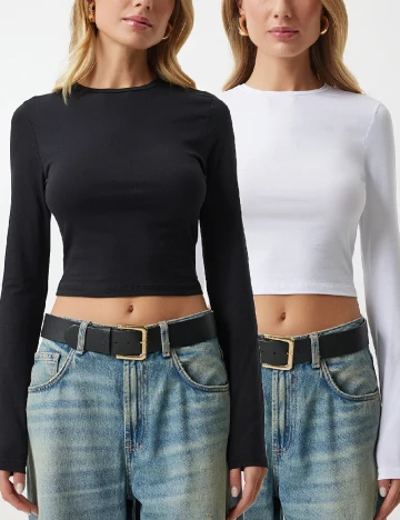 Set bluze 2 bucati Happiness Istanbul, negru/alb