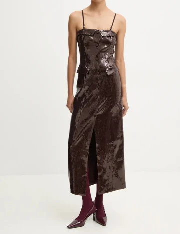 Rochie lunga Rotate, maro