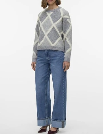 Pulover Oversize Vero Moda, ecru/gri