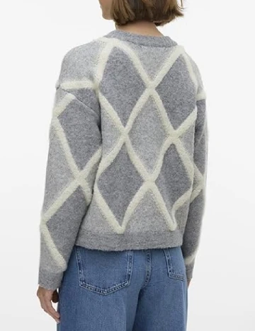 Pulover Oversize Vero Moda, ecru/gri