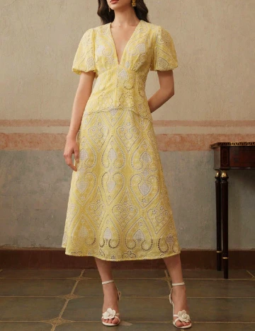 Rochie medie Anewsta, galben