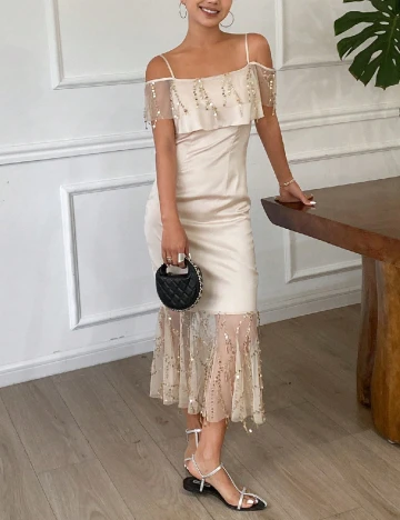 Rochie lunga Dazy, bej