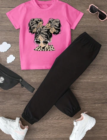 Compleu Shein Kids, roz/negru