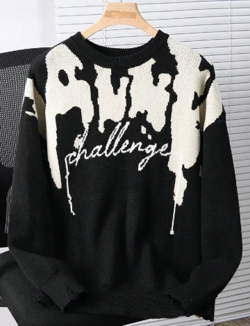 Pulover Shein Kids, negru/crem