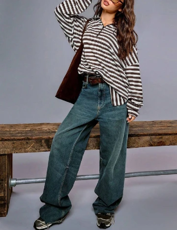 Bluza SHEIN, maro/alb