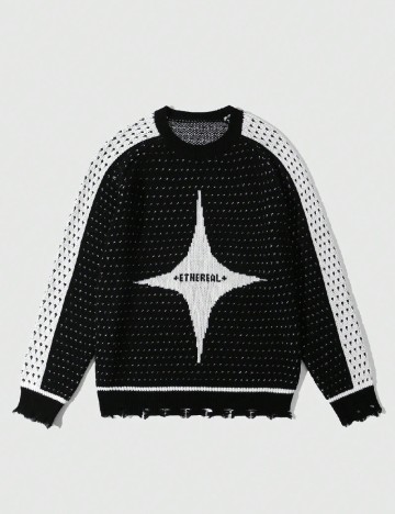 
						Pulover Romwe, negru/alb