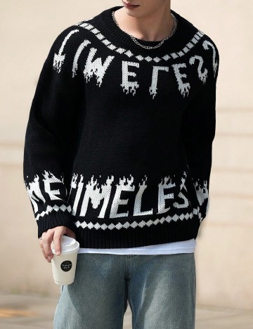 
						Pulover SHEIN, negru/alb