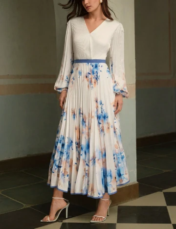 Rochie lunga MOTF, alb/albastru