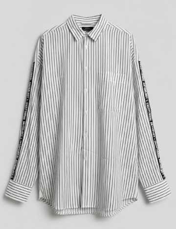 Camasa Oversize Zara, alb/gri inchis