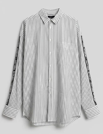 Camasa Oversize Zara, alb/gri inchis