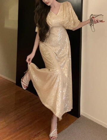 
						Rochie lunga Dazy, auriu