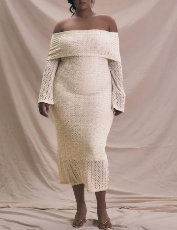 Rochie medie Musera Plus Size, bej