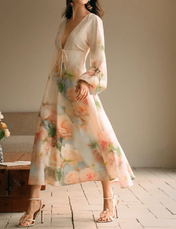 Rochie lunga Anewsta, floral print