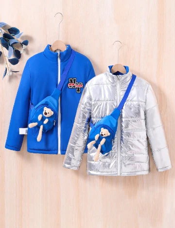 Geaca reversibila Shein Kids, gri/albastru