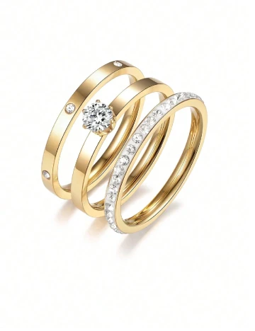 Set inele, marimea 5 3 bucati SHEIN, auriu