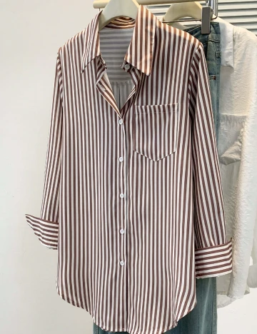 Camasa SHEIN, alb/maro