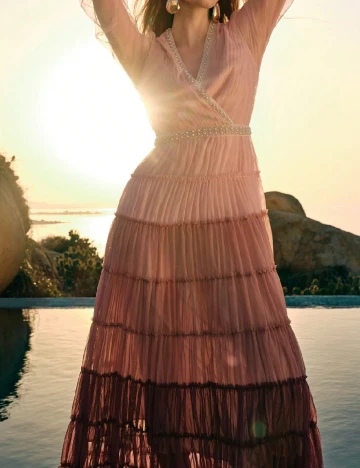 Rochie lunga MOTF, roz pudra