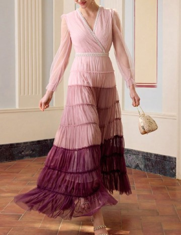 Rochie lunga MOTF, roz pudra