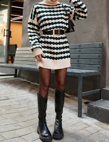 Rochie scurta SHEIN, ecru/verde