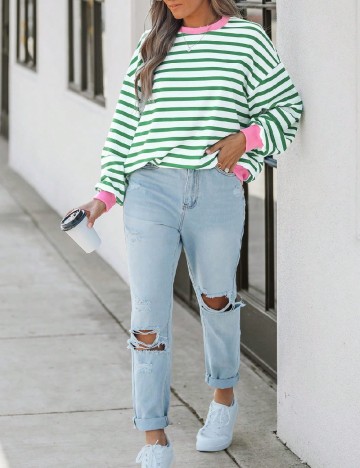 Bluza SHEIN, alb/verde