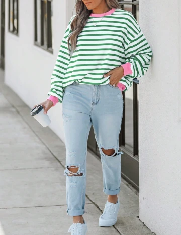 Bluza SHEIN, alb/verde