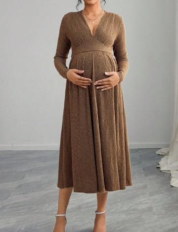 Rochie medie SHEIN Maternity, maro